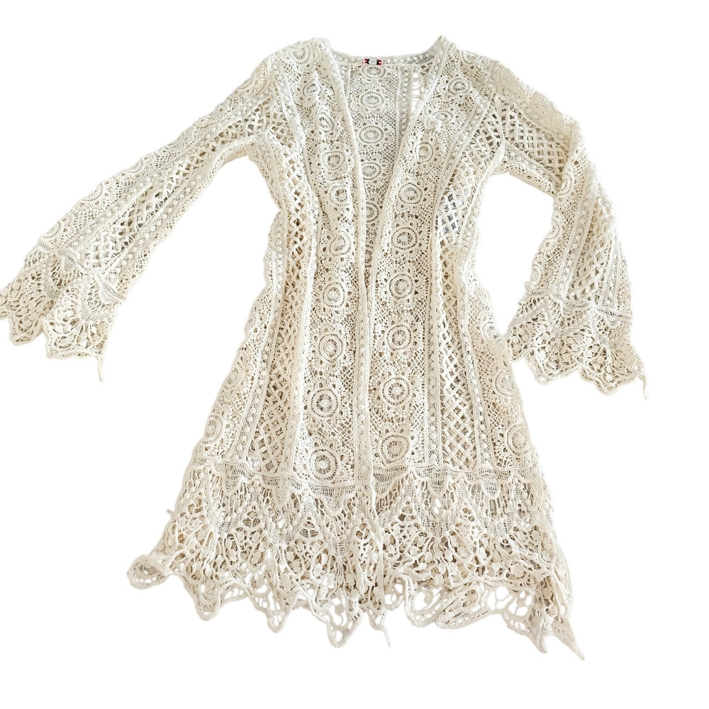 Crochet Knit Long Sleeve Cardigan Cover Up